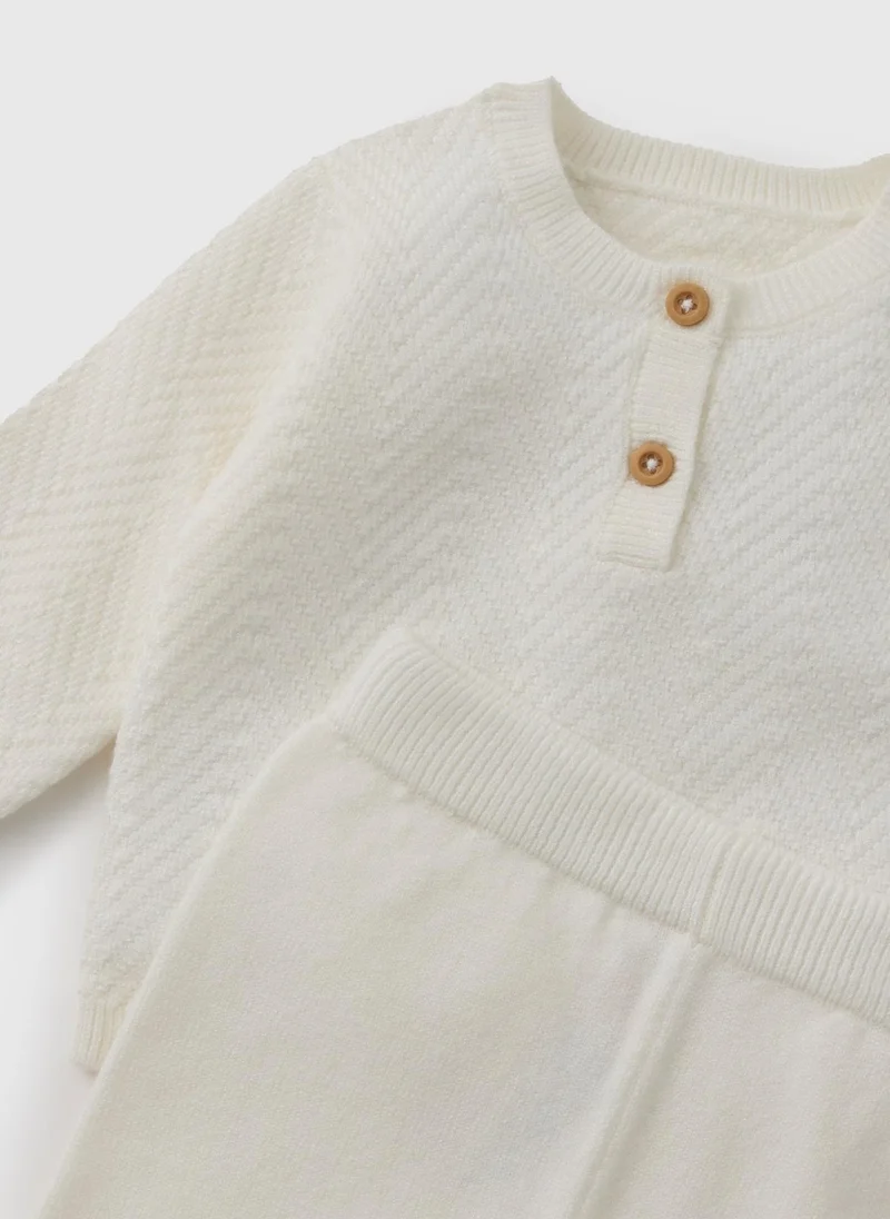 ماتلان Baby Cream Knitted Top & Trouser Set